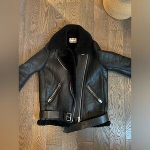 Acne Studios Velocite leather-trimmed shearling jacket Women